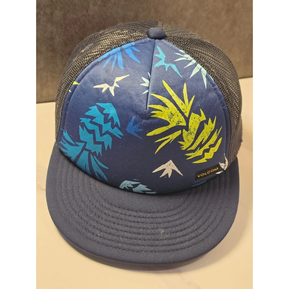 Volcom Youth Tropical Pineapple Trucker Snapback Hat Navy Blue